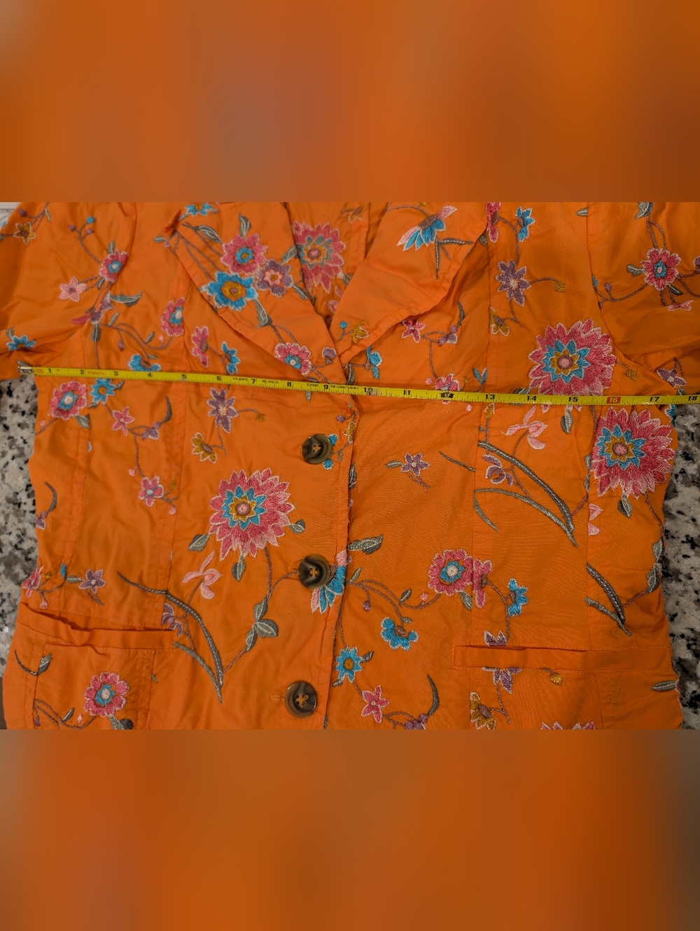 Johnny Was Orange Floral Embroidered Deconstructed Blazer - Picture 16 of 16